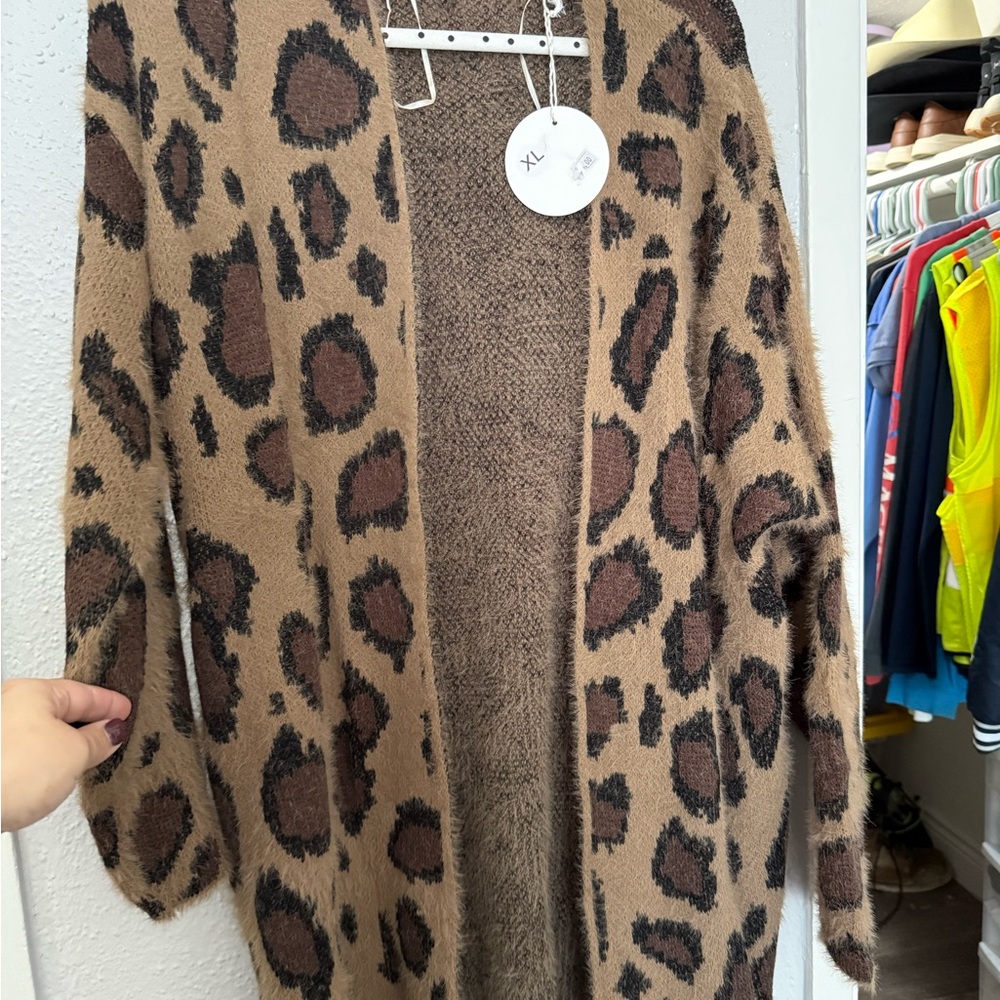 Umgee Tan and Brown Animal Print Cardigan